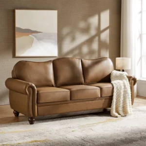 Dielle Transitional 81" Wide Leather Sofa with Solid Wood Legs