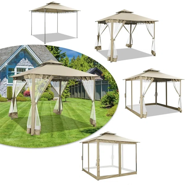 10'x10' Outdoor Gazebo Canopy, Canopy Tent with Mosquito Netting - Image 2
